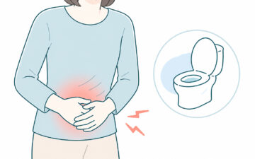 腹痛や下痢、トイレが近くなるなど潰瘍性大腸炎の症状を示したイラスト。調布おなかと内科クリニックでは大腸内視鏡検査が可能です